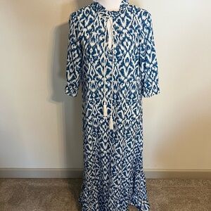Blue Ikat Tie-Front Maxi Dress
